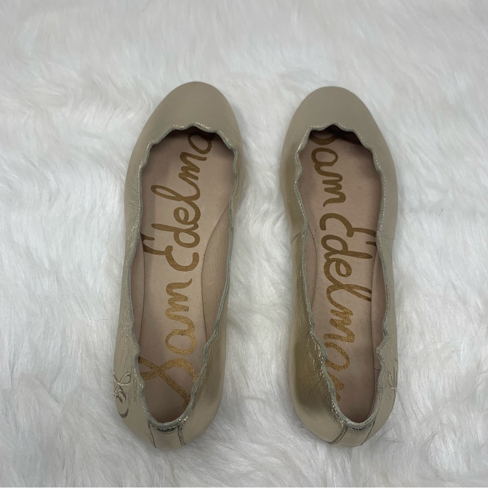 Sam Edelman Augusta Ballet Flats 8M Gold Metallic Scallop Toe Leather Sz 8 - Picture 5 of 7